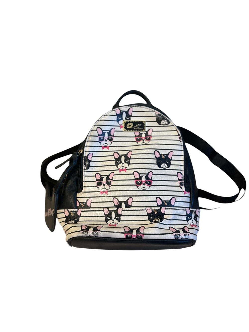 Betsey Johnson Cute French Bulldog Stripe Mini Backpack